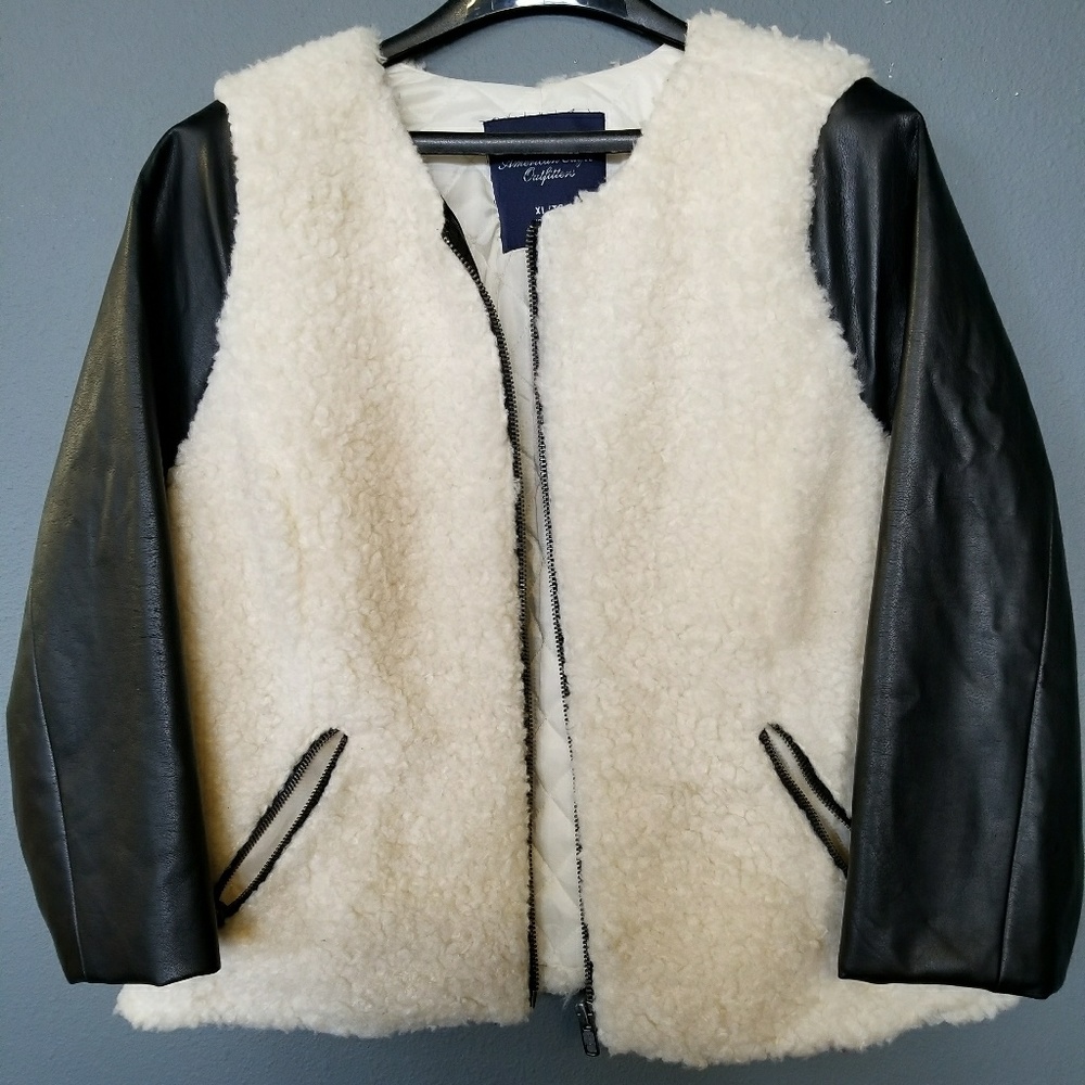 American Eagle Faux Fur and Pleather Coat